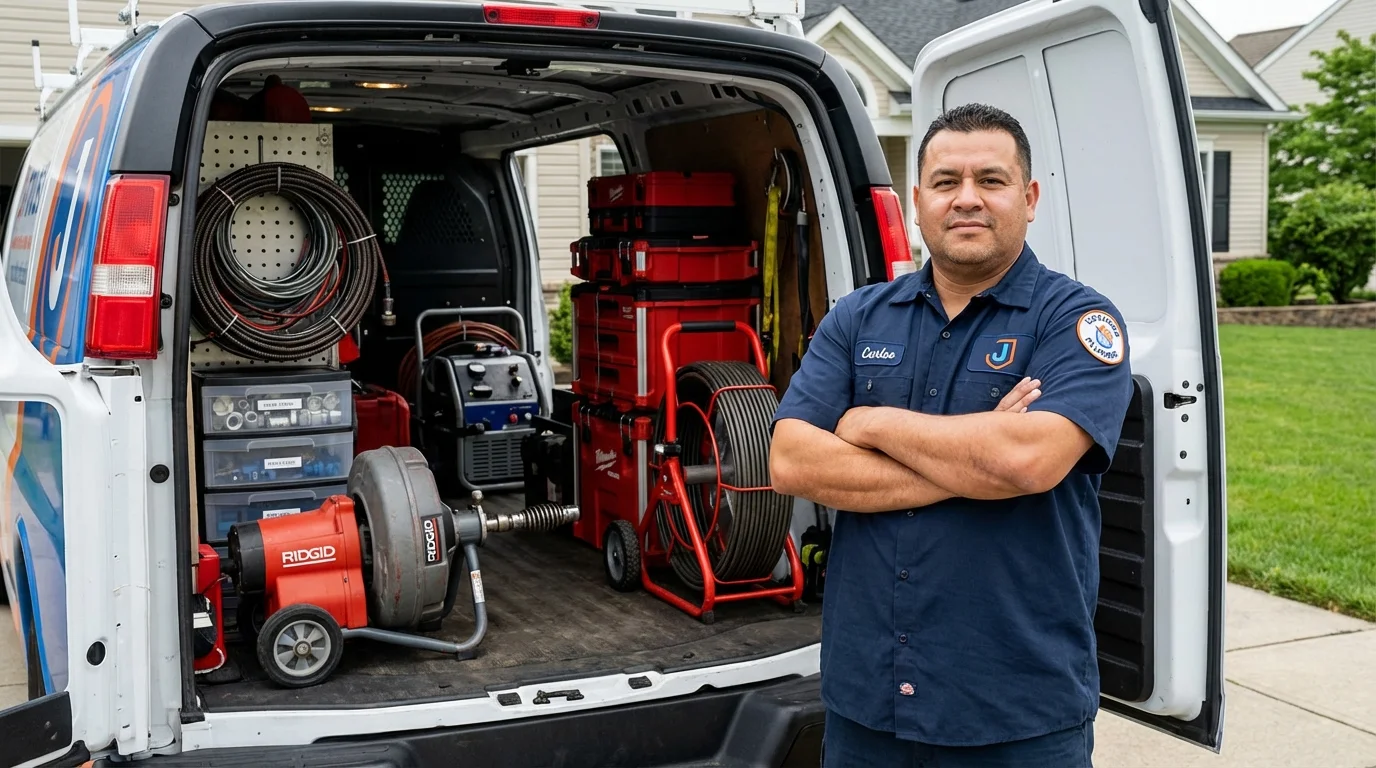 Professional drain cleaning equipment and Johns Plumbing LLC plumber in Natick
